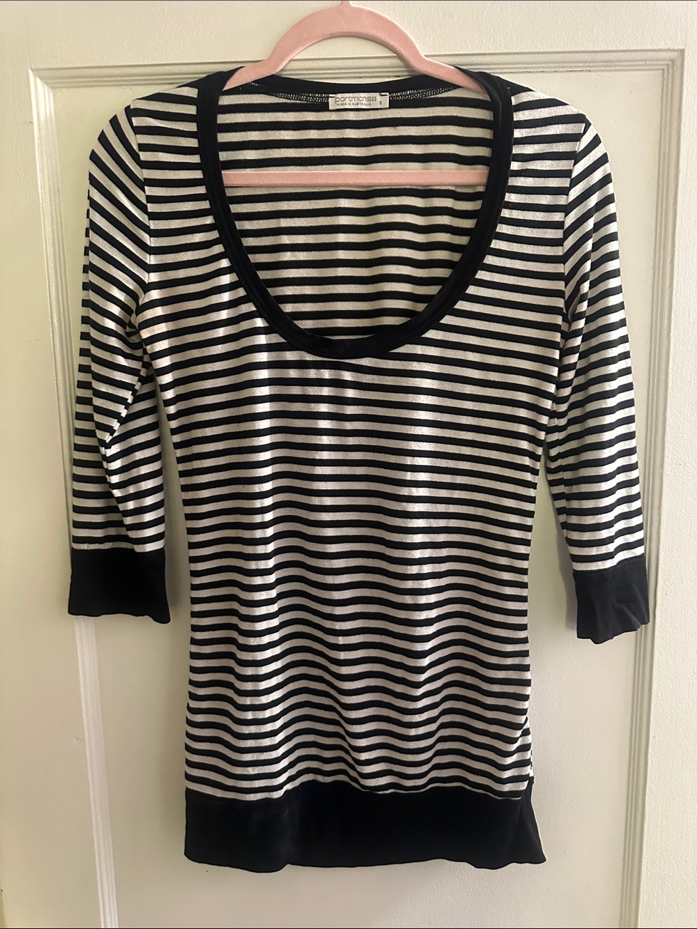 Portman three-quarter length sleeve black-and-white striped top